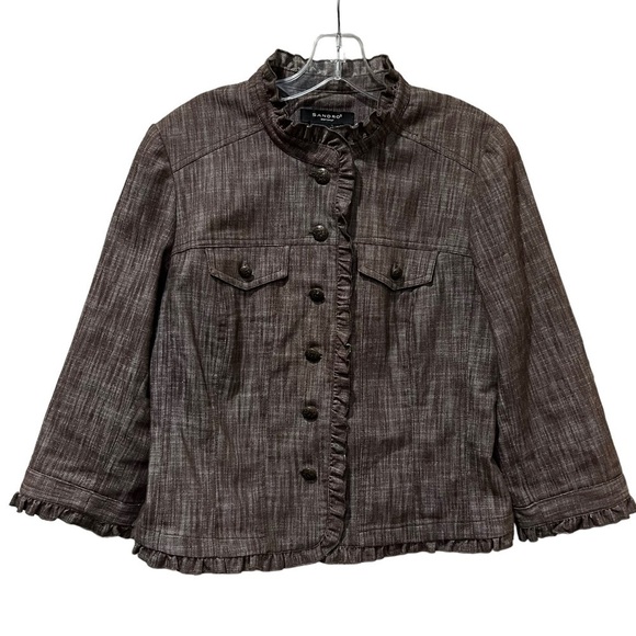 Sandro Medium Brown Cotton Button Down Blazer Jacket Y - Picture 1 of 4